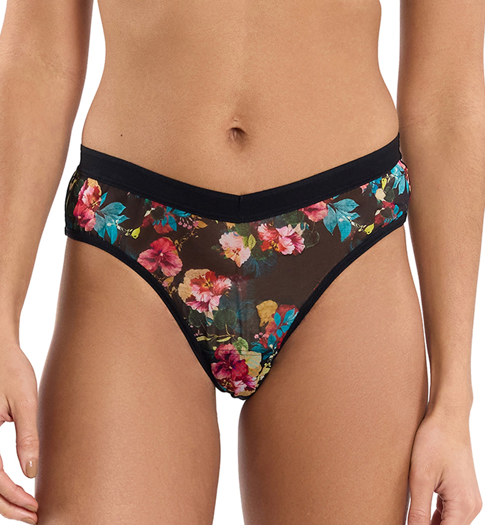 Hanky Panky Mesh High Cut Thong (7M1664),XS,Botanic Romantic - Botanic Romantic,XS