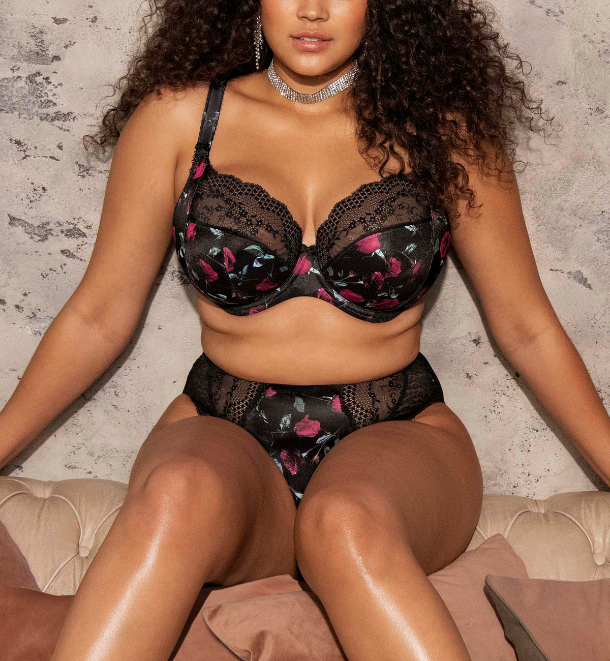 Elomi Lucie Banded Stretch Lace Plunge Underwire Bra (4490),32GG,Rock N Rose - Rock N Rose,32GG