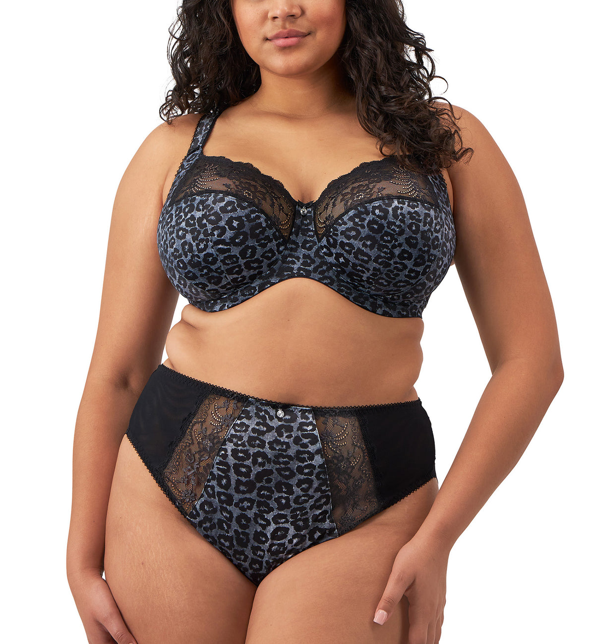 Elomi Morgan High Leg Brief Panty (4118),Medium,Snow Leopard - Snow Leopard,Medium