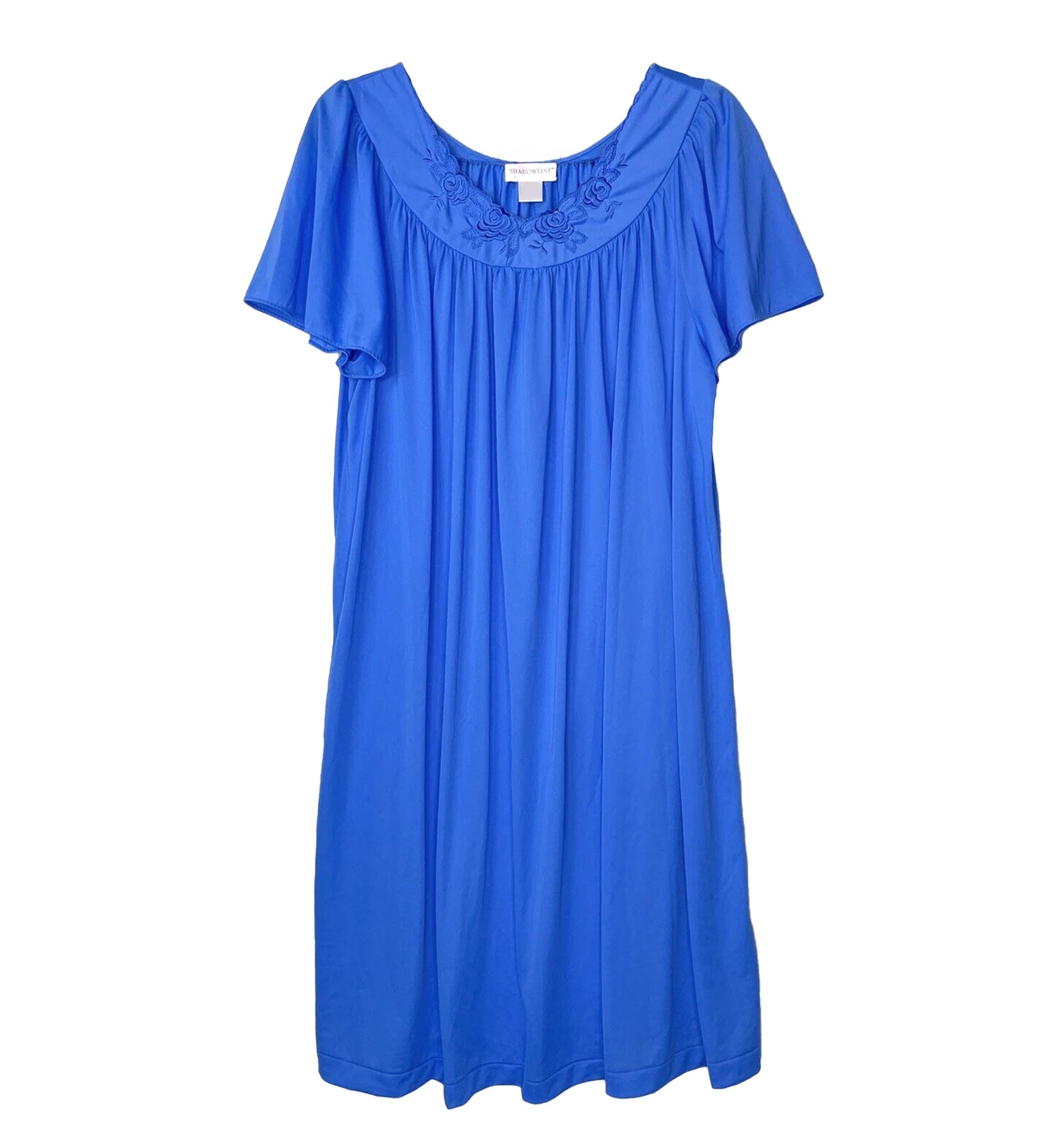 Shadowline Petals Flutter Sleeve Short Nightgown (36280),S,Sapphire - Sapphire,Small