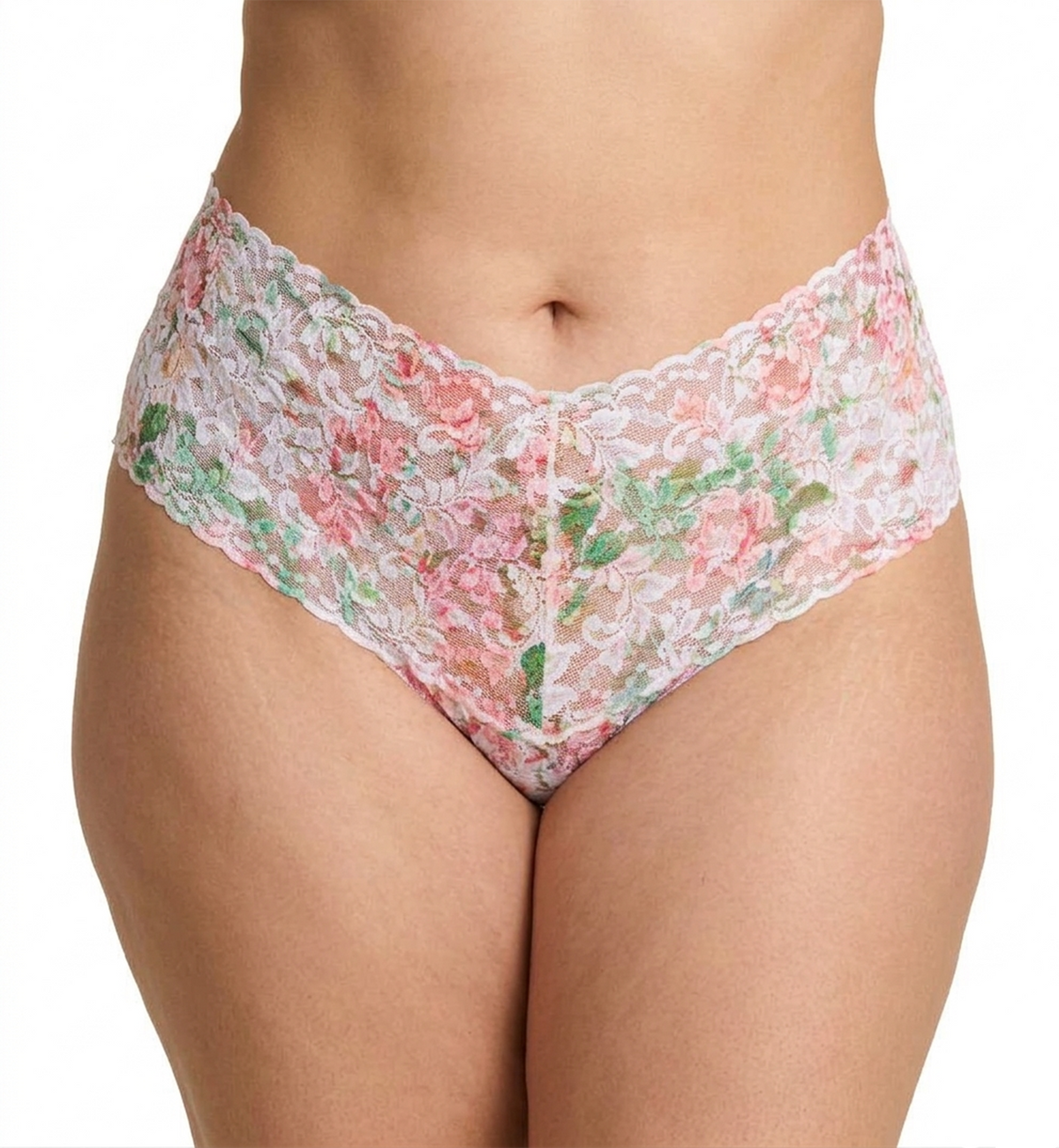 Hanky Panky Plus Size Printed Retro Lace Thong (PR9K1926X) - Rococo Rose