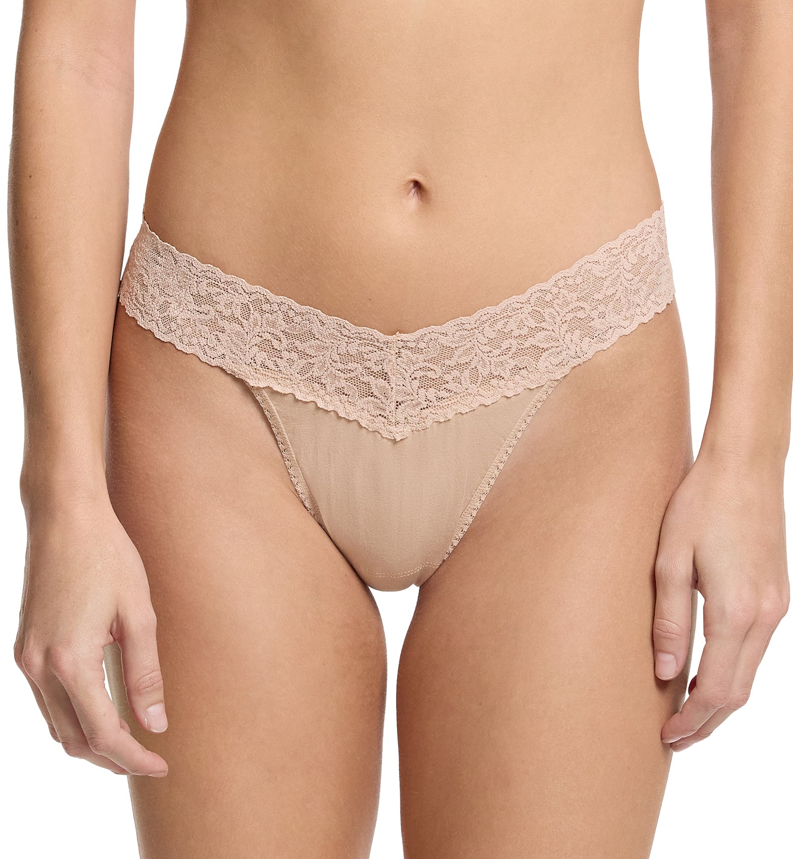 Hanky Panky Original Rise Cotton Thong with Lace (891801),Chai - Chai,One Size