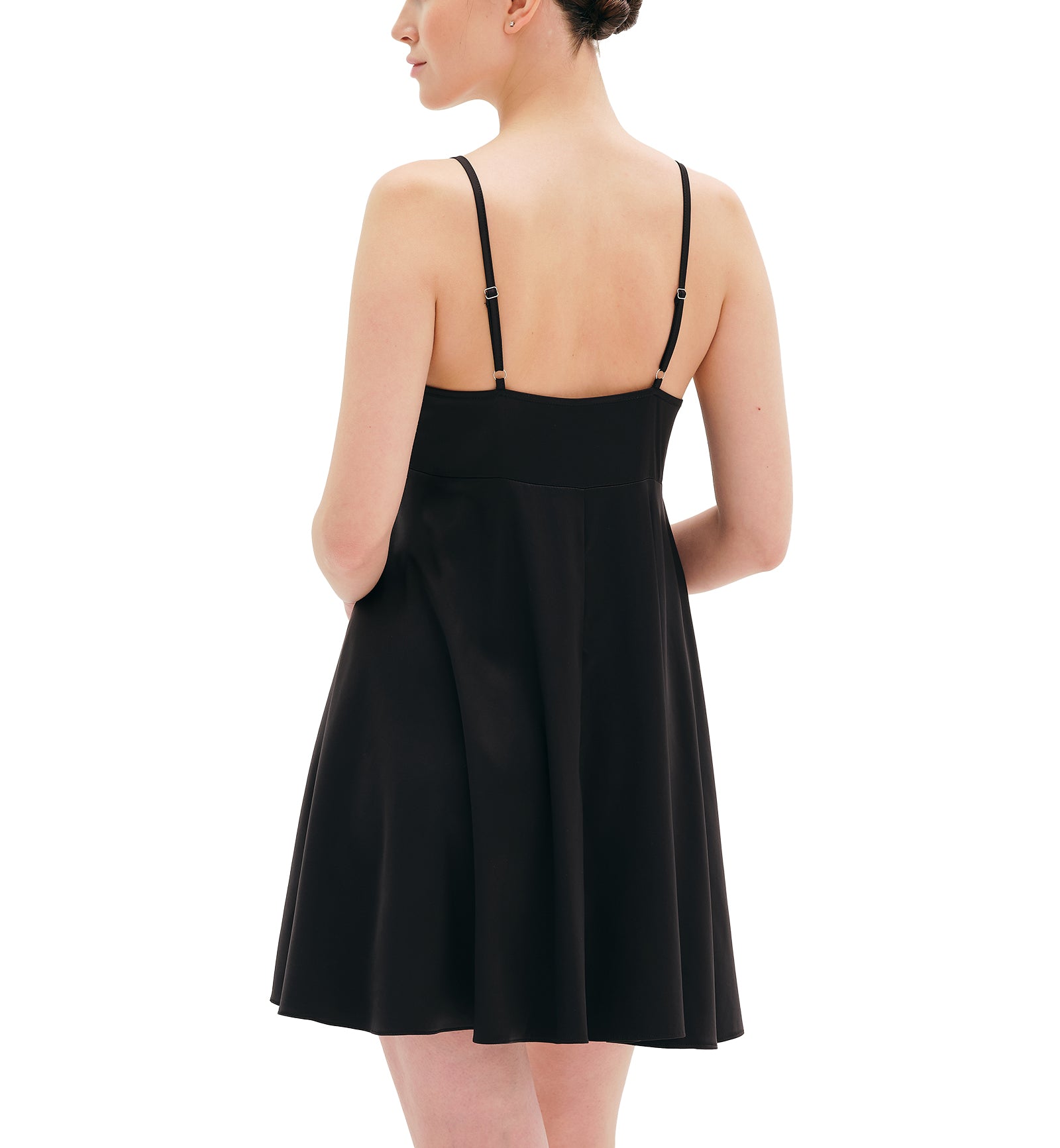 effetto Satin Basics Spaghetti Strap Chemise (S03199),Small,Black - Black,Small