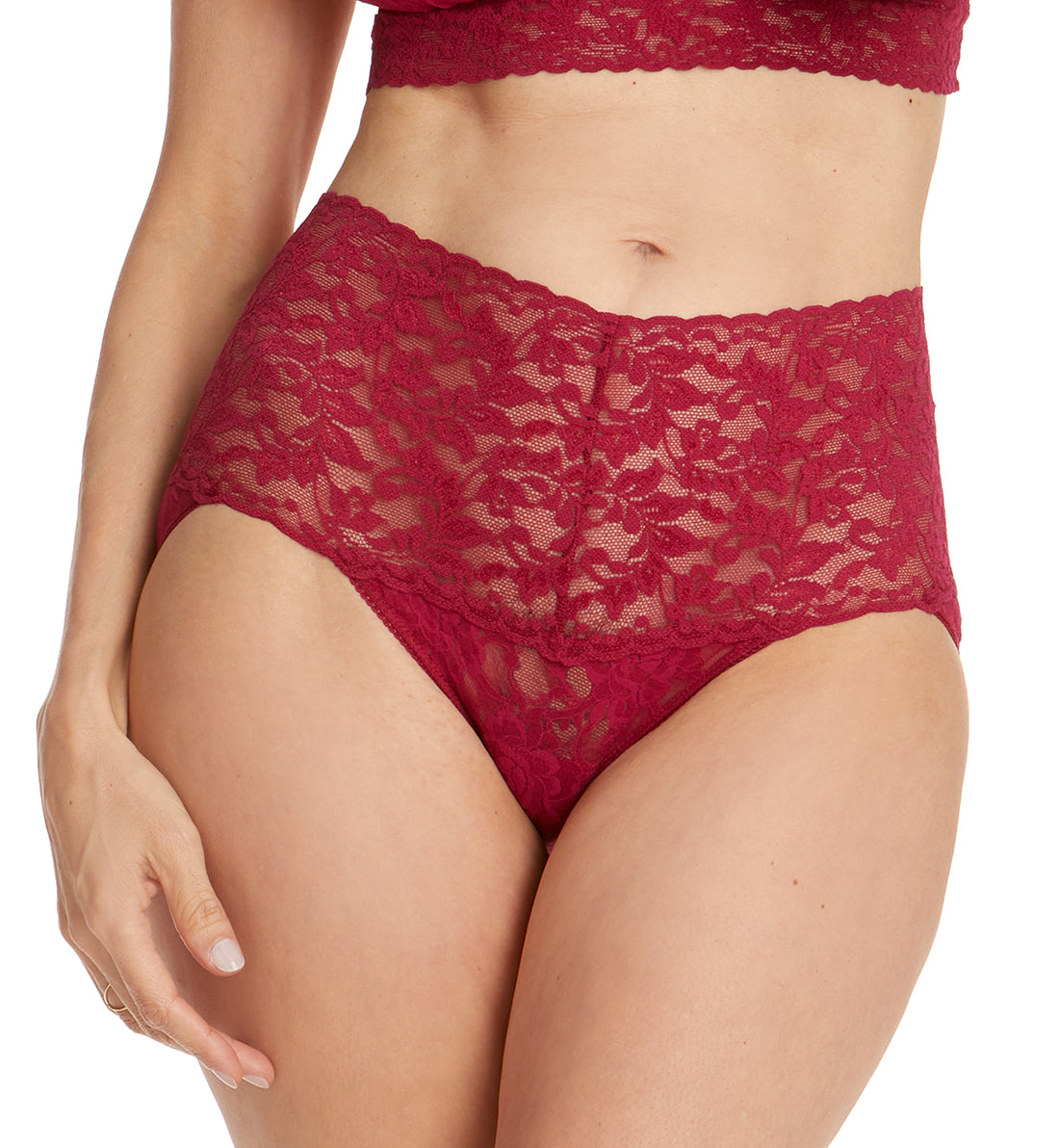 Hanky Panky Retro Lace V-kini (9K2124),Small,Cranberry - Cranberry,Small