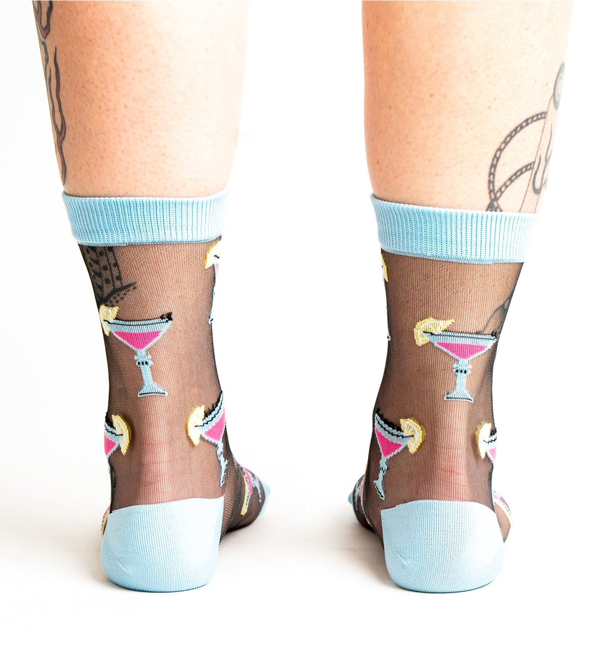 SOCK it to me Sheer Crew Socks (H0006),Just Here for the Cocktails - Just Here for the Cocktails,One Size