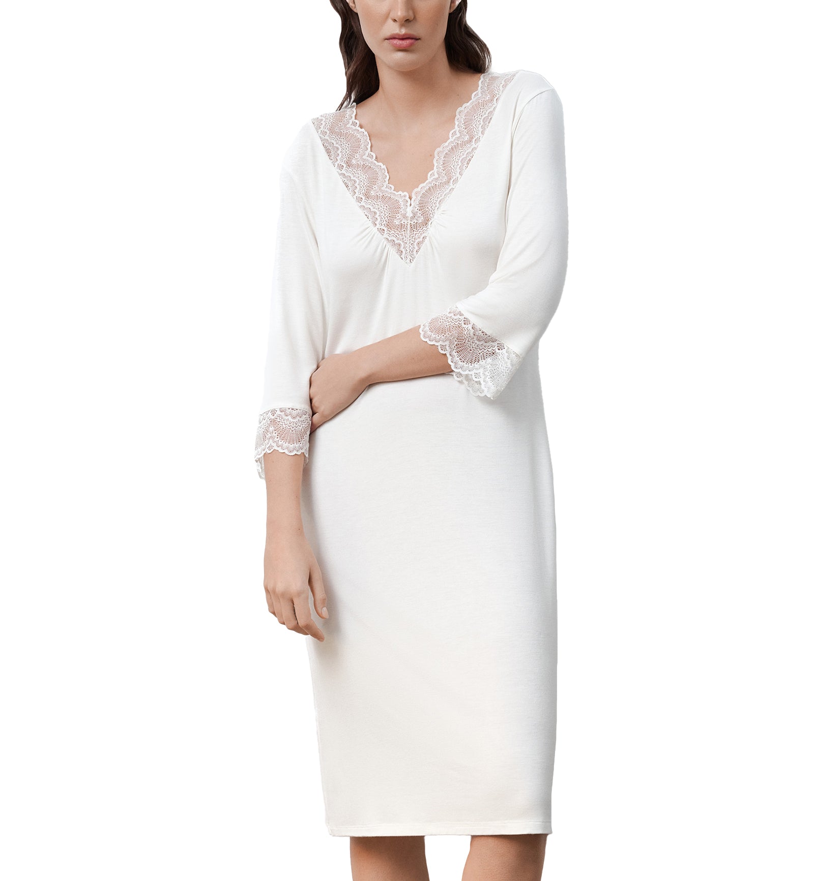 effetto Bamboo Basics 3/4 Sleeve Nightgown (02113),XS,Ivory - Ivory,XS
