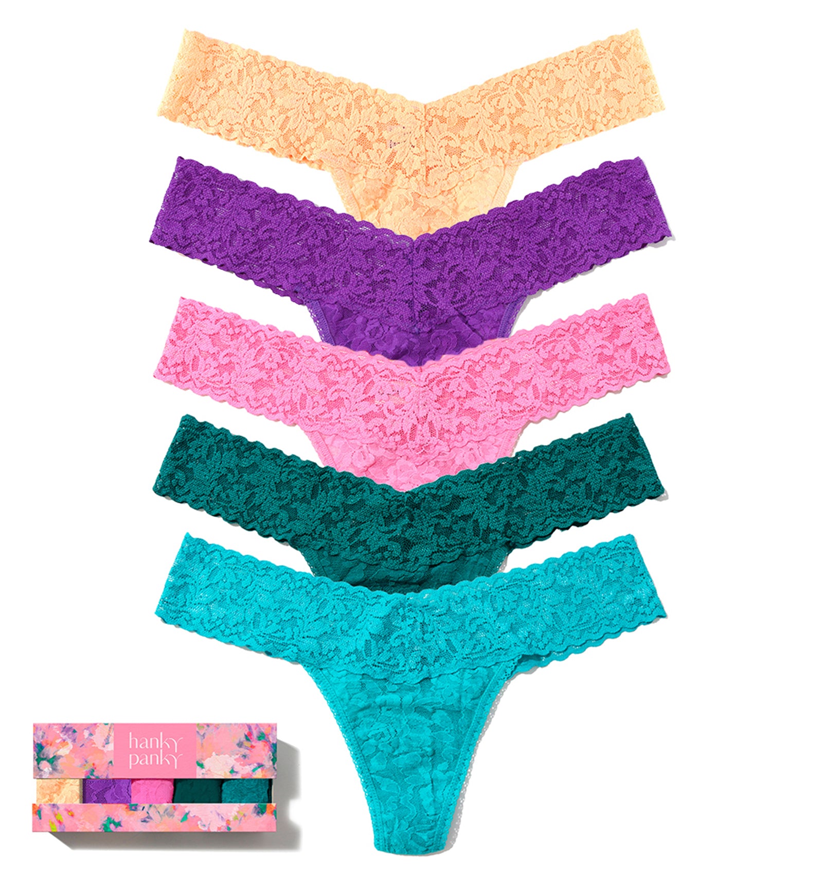 Hanky Panky 5-PACK Signature Lace Low Rise Thong (49115PK),APTD - APTD,One Size