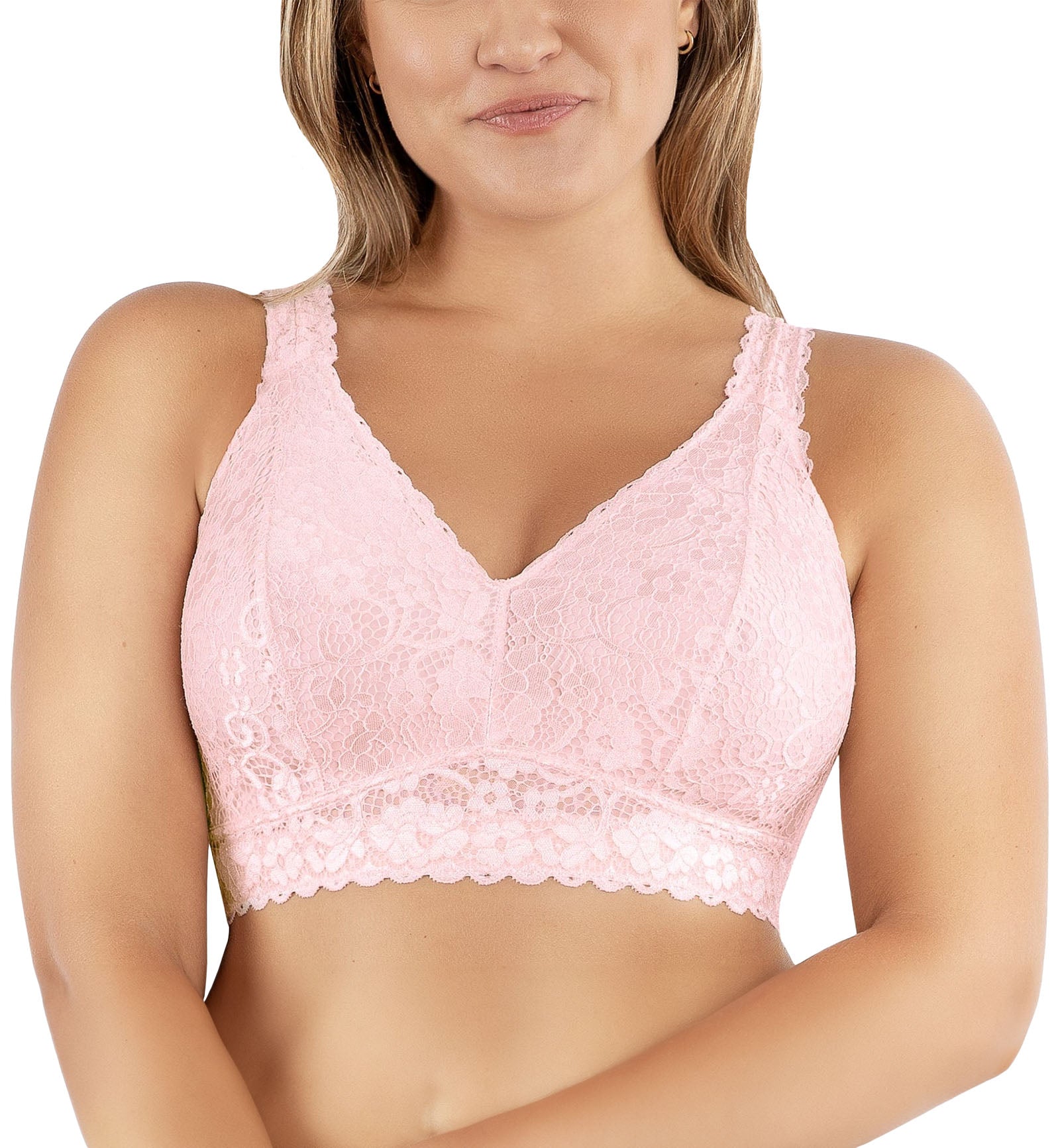 Parfait Adriana Banded Stretch Lace Wireless Bralette (P5482),32E,Petal Pink - Petal Pink,32E