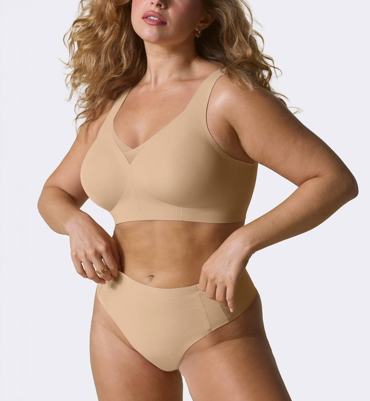 Evelyn & Bobbie Mesh EVELYN Deep V-Neck Bralette (1866),Small,Sand - Sand Mesh,Small