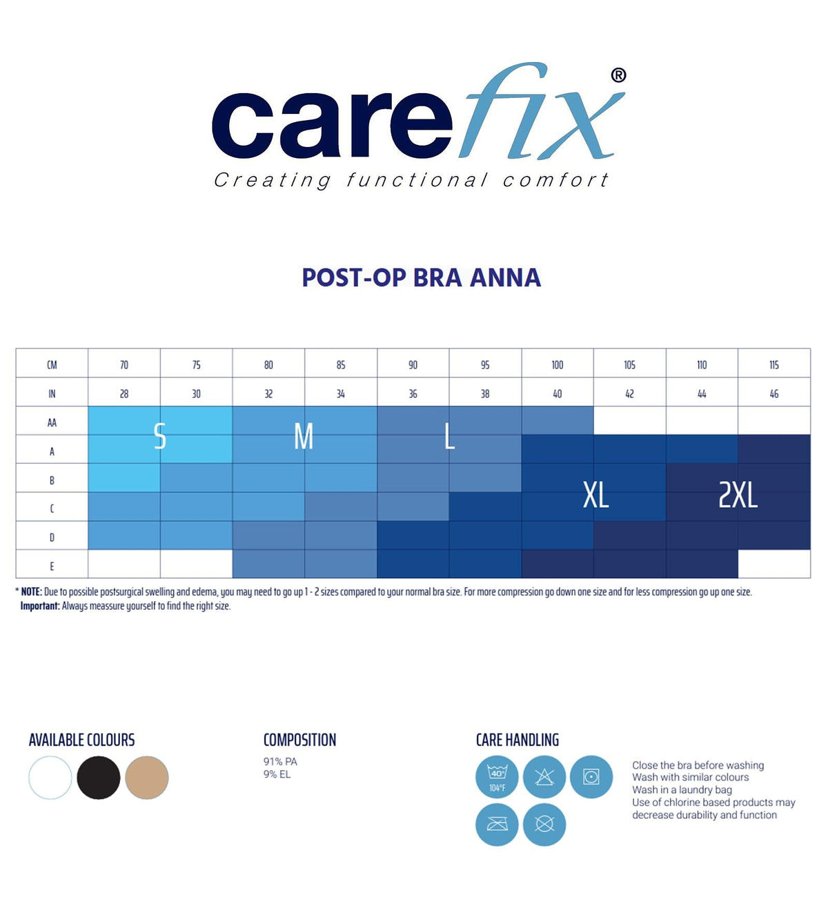 CAREFIX Anna Zip Front Post-Op Comfort Bra (3270),Medium,White - White,Medium