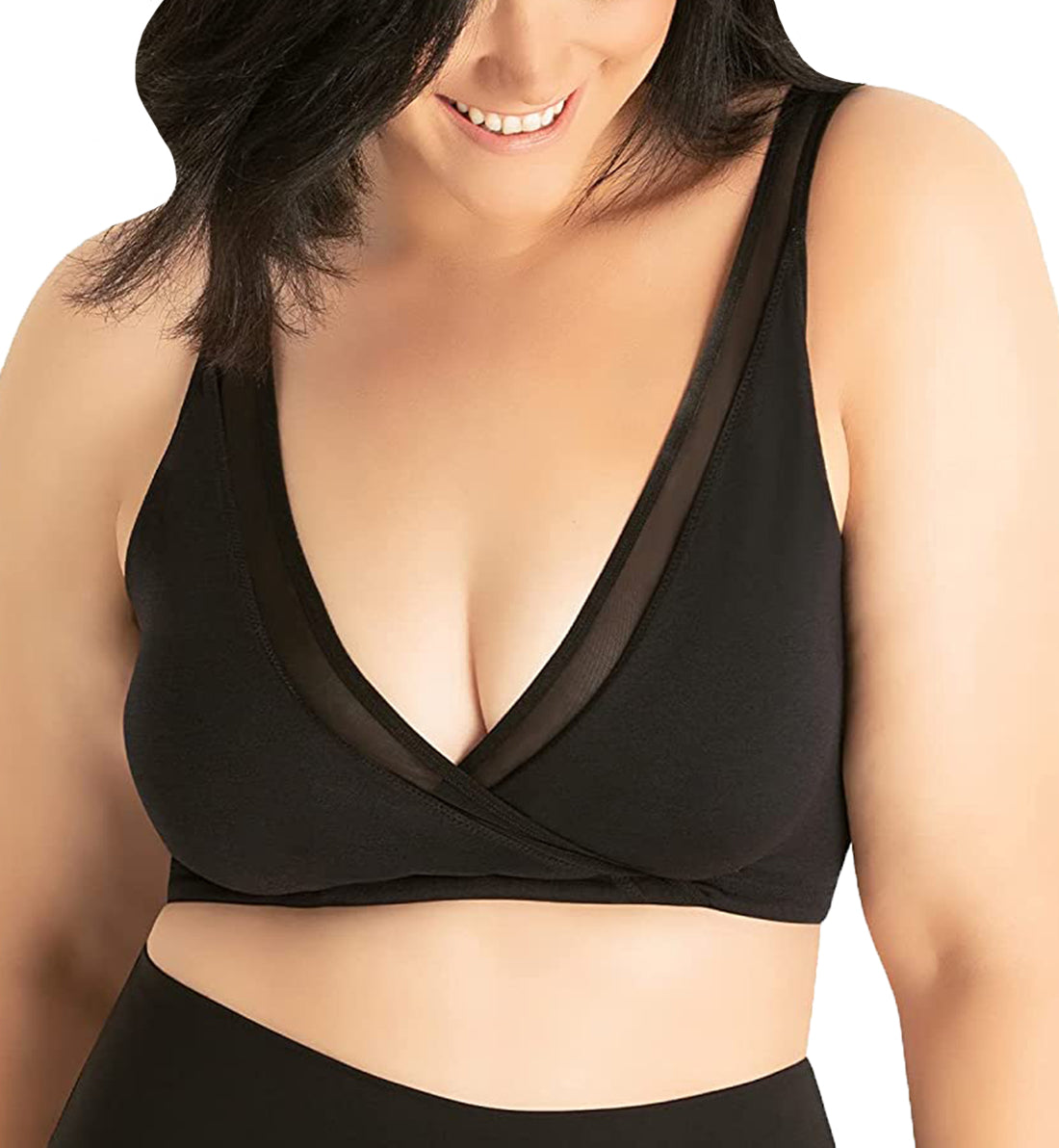 Leading Lady Charlene Seamless Cross-over Bralette (5511),Medium,Black Onyx - Black Onyx,Medium