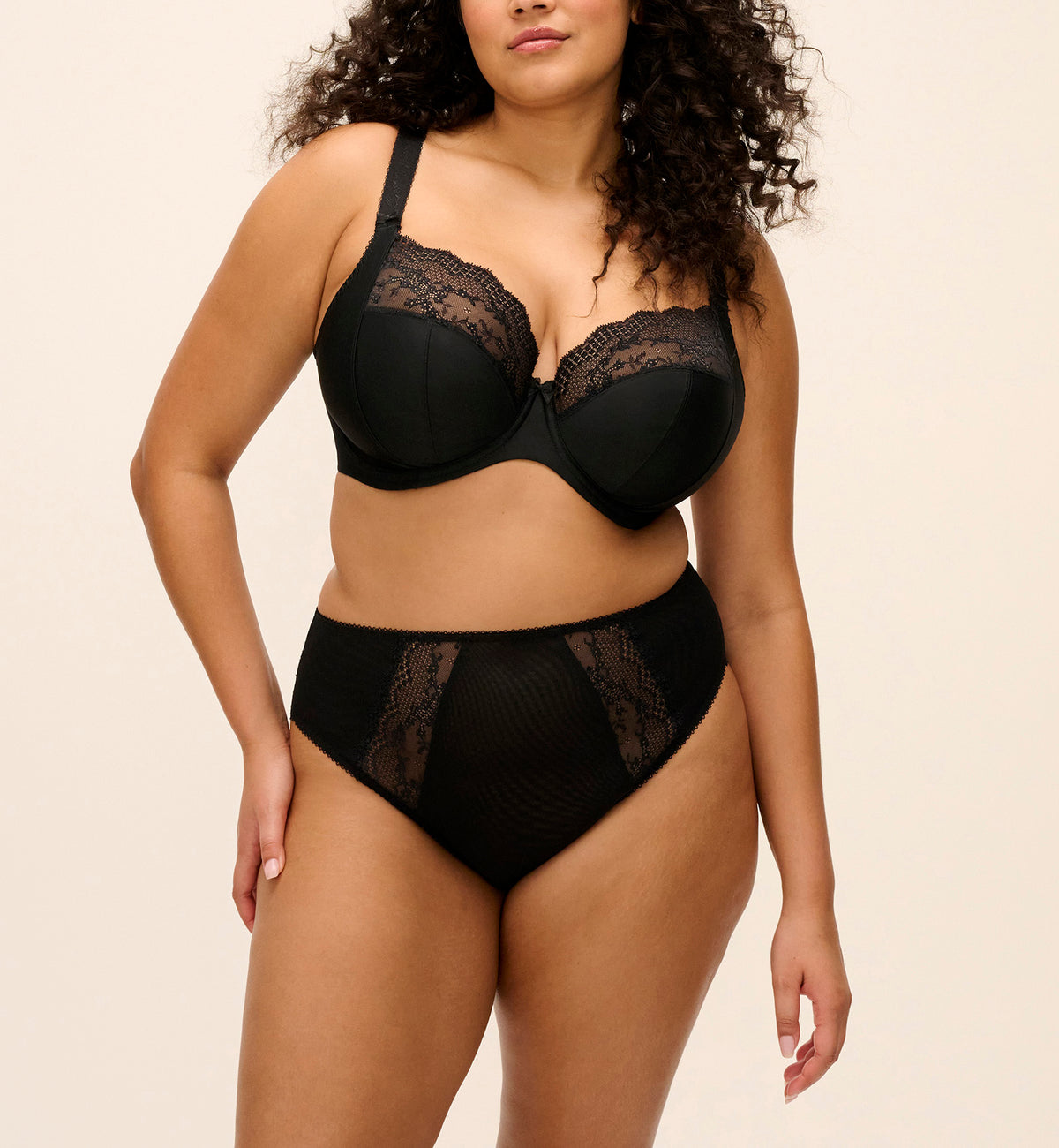 Elomi Lucie Banded Stretch Lace Plunge Underwire Bra (4490),32G,Jet - Jet,32G