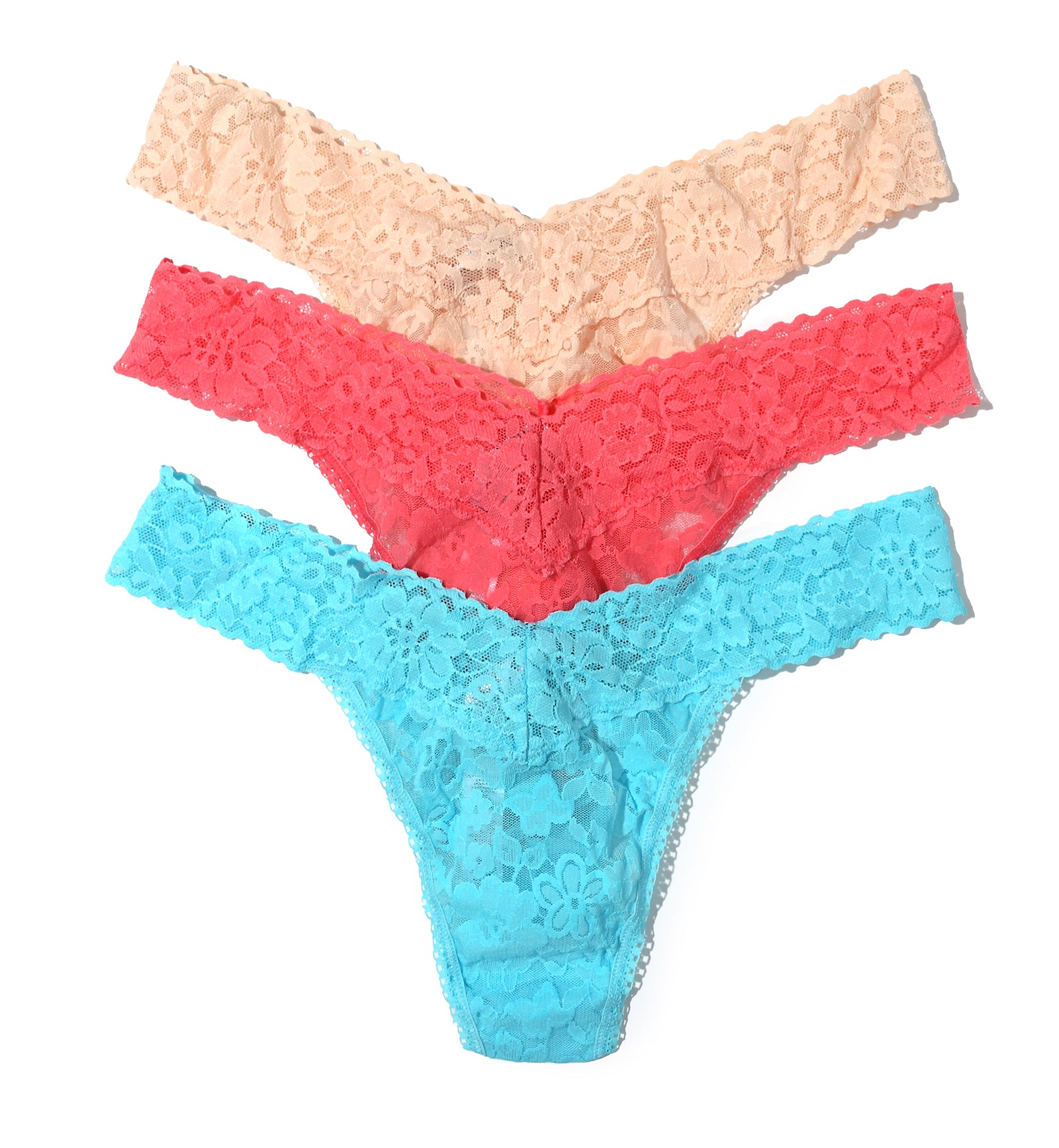Hanky Panky 3-PACK Daily Lace Original Rise Thong (7711013VPK),Summer Solstice - Summer Solstice,One Size