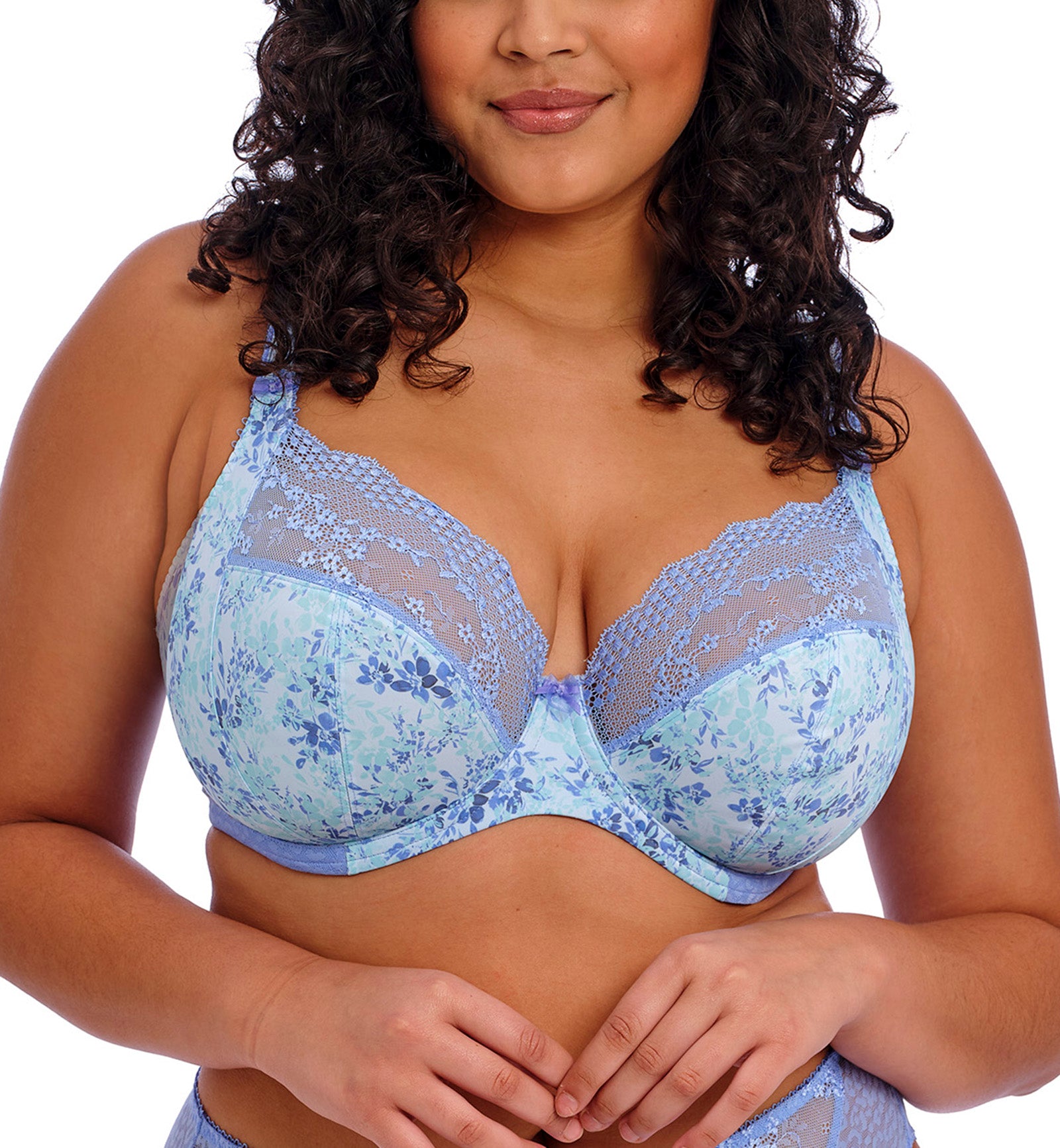 Elomi Lucie Banded Stretch Lace Plunge Underwire Bra (4490),32JJ,Cornflower - Cornflower,32JJ