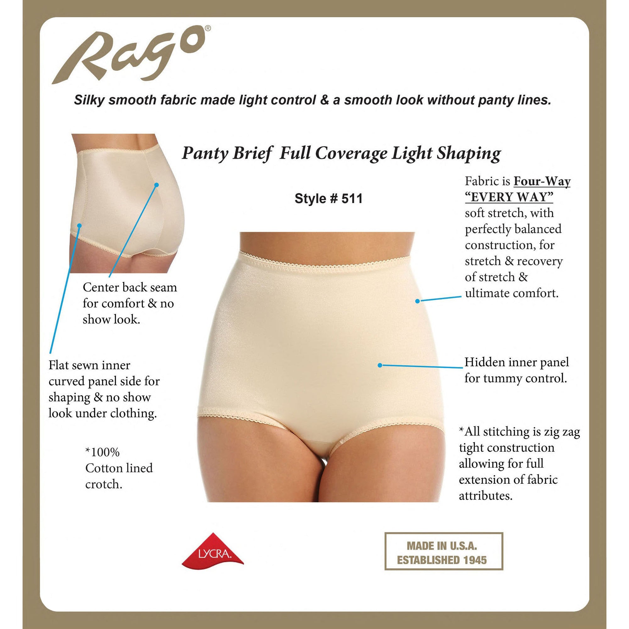 Rago Light Control Panty Brief (511),Small,Beige - Beige,Small