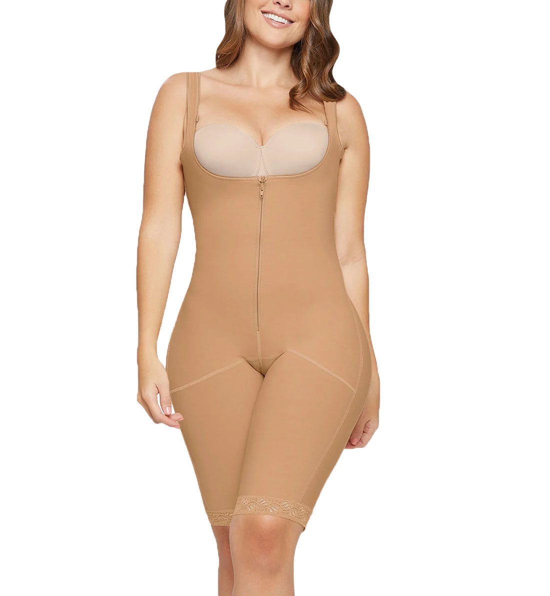 Leonisa Sculpting Body and Thigh Shaper with Wide Straps (018688N),Small,Beige - Beige,Small