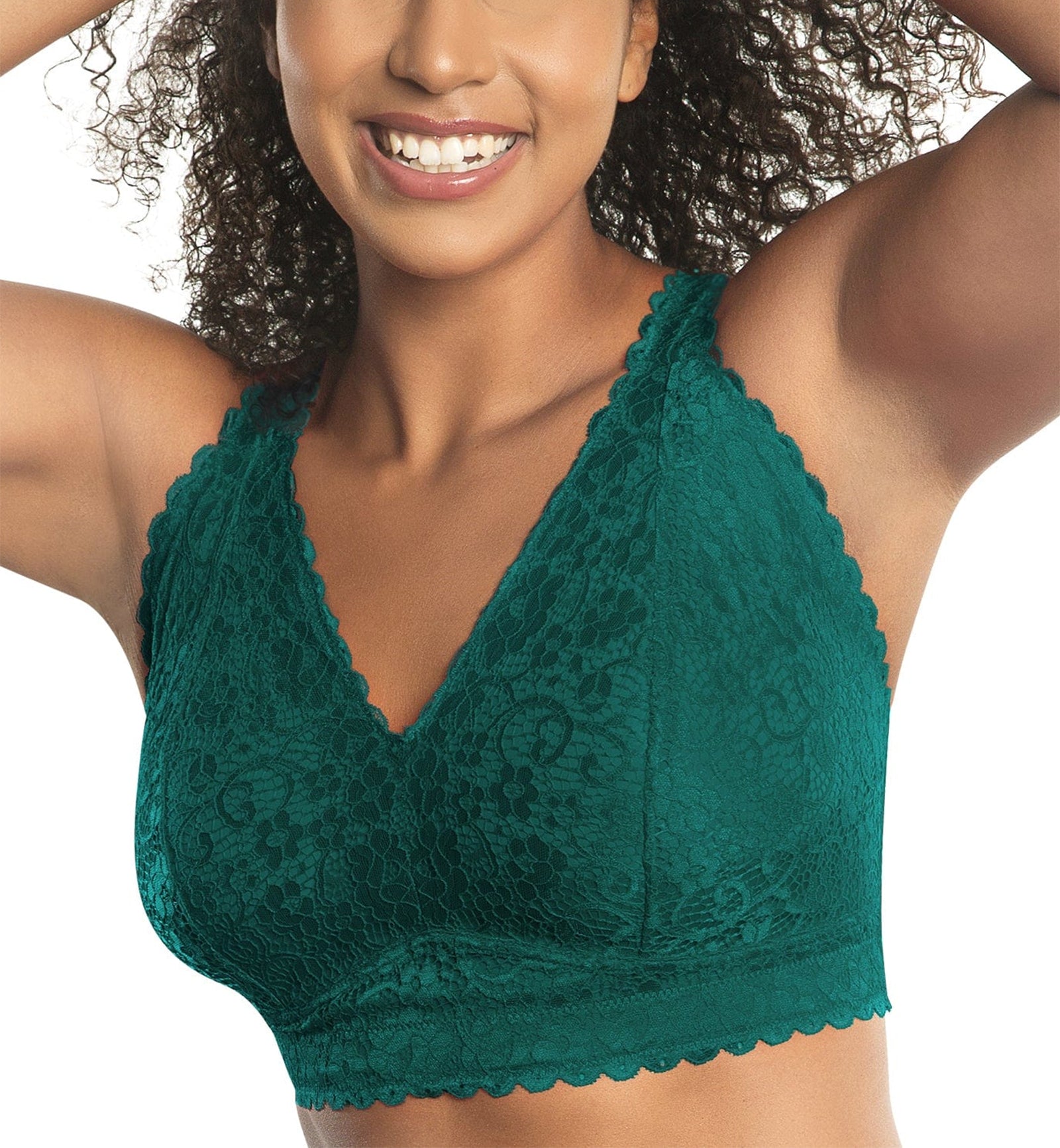 Parfait Adriana Banded Stretch Lace Wireless Bralette (P5482),32D,Emerald - Emerald,32D