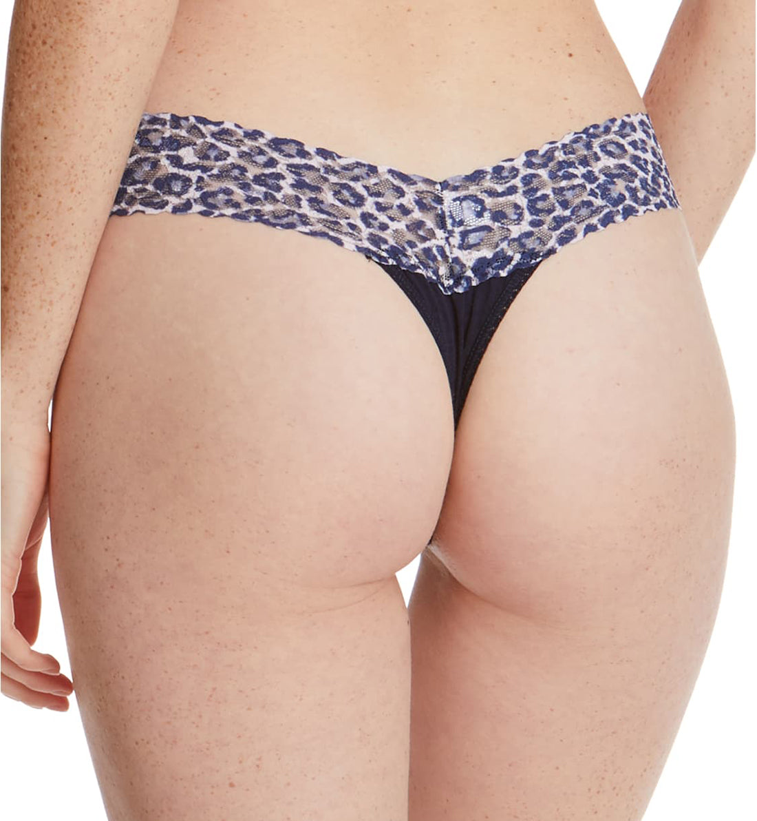 Hanky Panky Cotton-Spandex Low Rise Thong (891582P),Navy/Leopard - Navy/Leopard,One Size
