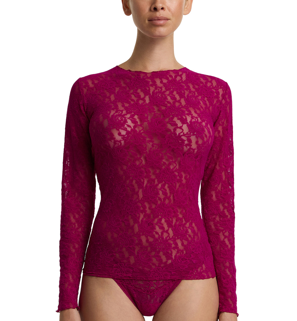 Hanky Panky Signature Lace Unlined Long Sleeve Top (128L),XS,From The Vine - From The Vine,XS