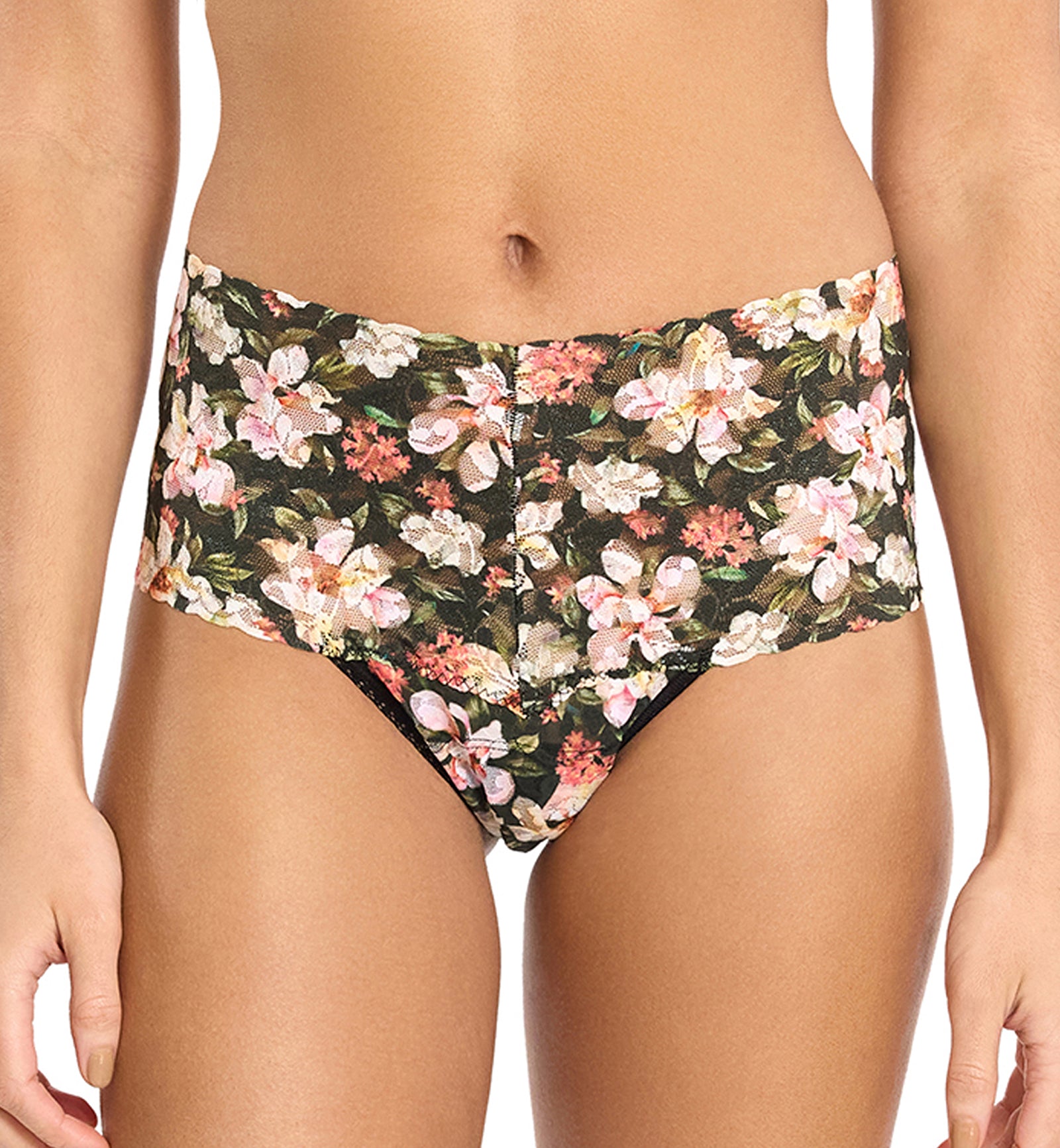 Hanky Panky Printed Retro Lace Thong (PR9K1926),Dark Room Blooms - Dark Room Blooms,One Size