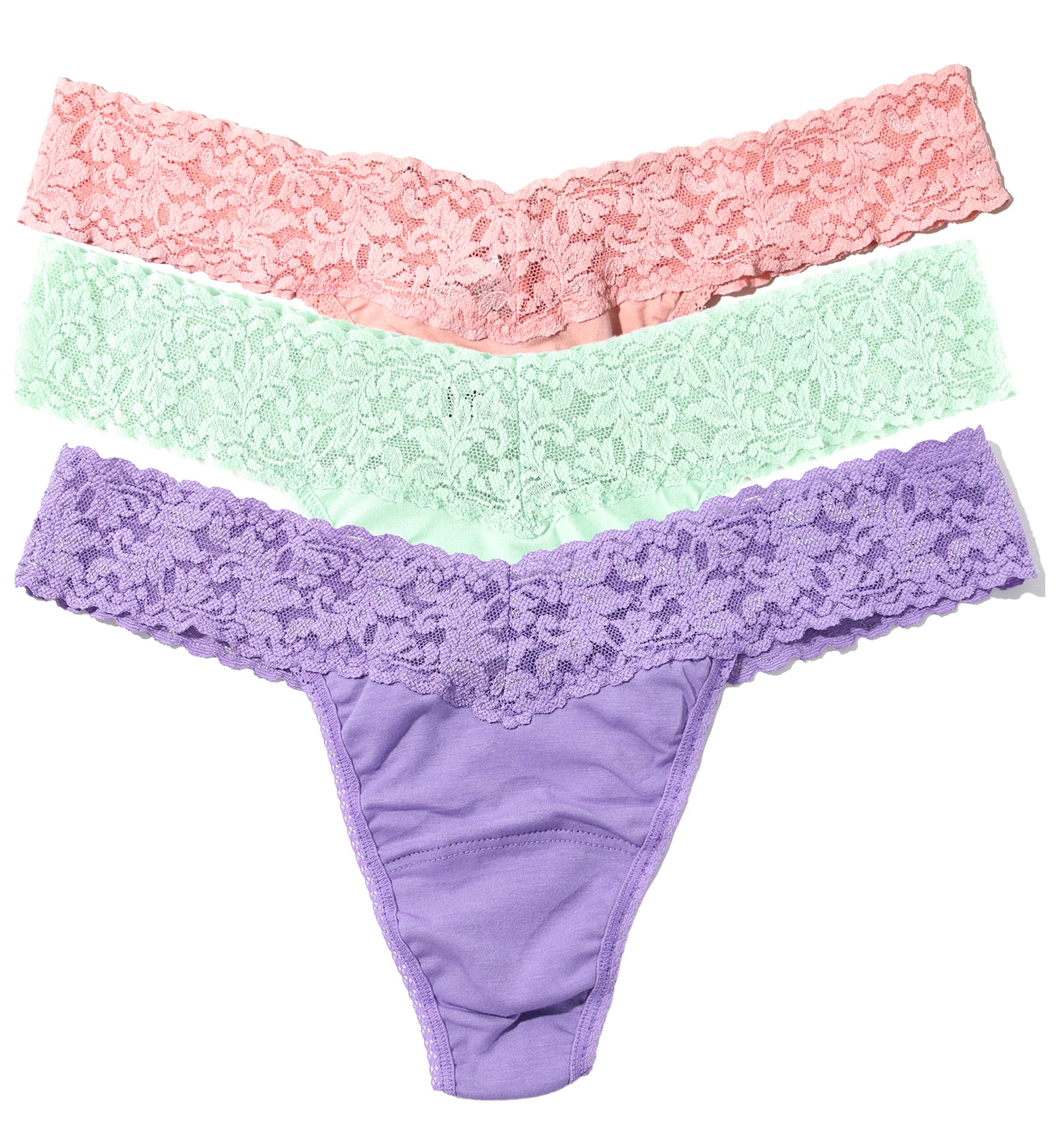 Hanky Panky 3-PACK Cotton Low Rise Thong (8915813PK),Rosita Pink/Grape Juice Purple/Cucumber Green - Rosita Pink/Grape Juice Purple/Cucumber Green,One Size