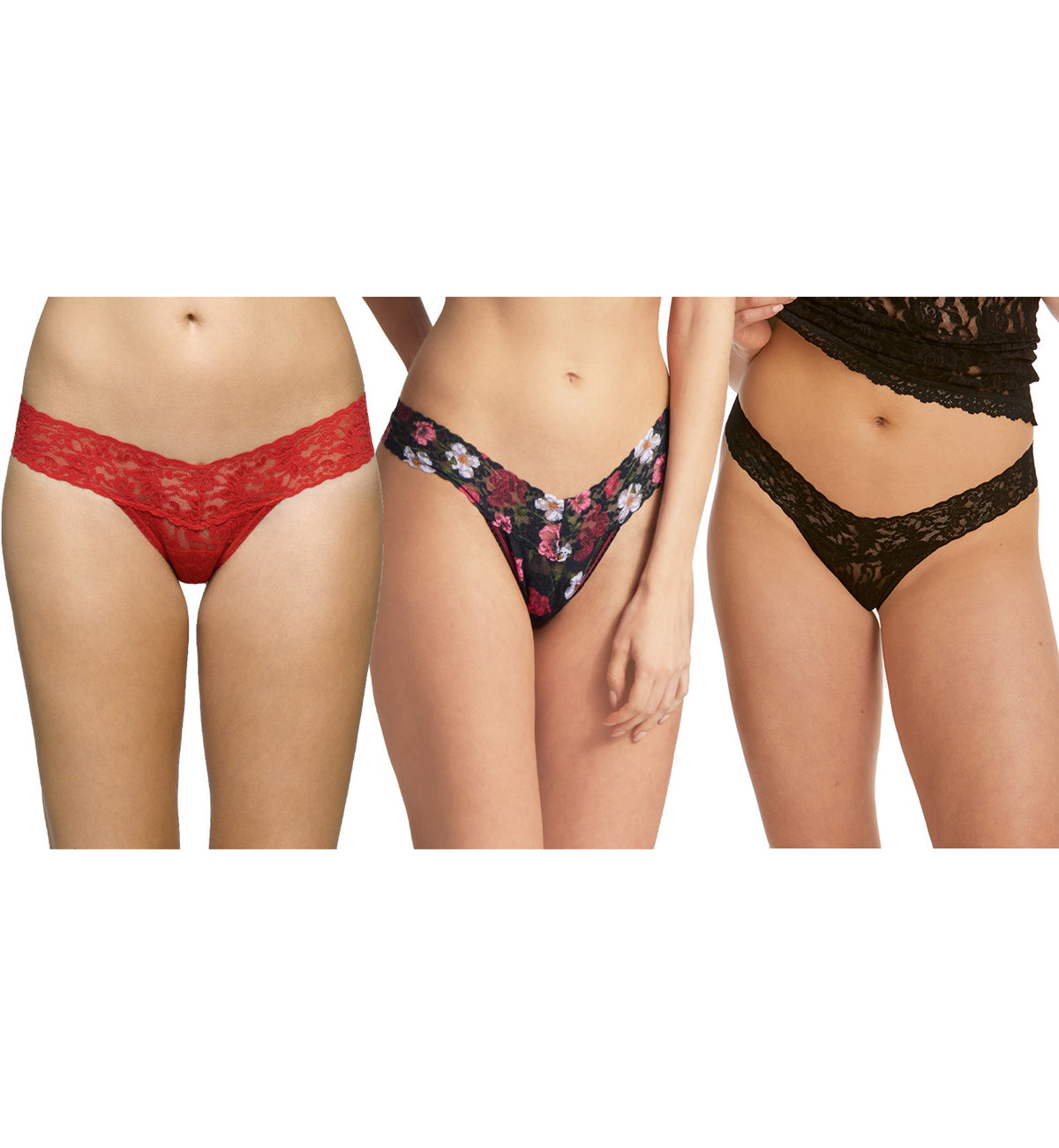 Hanky Panky 3-PACK Signature Lace Low Rise Thong (49113PK),Am I Dreaming - Red/Am I Dreaming/Black,One Size
