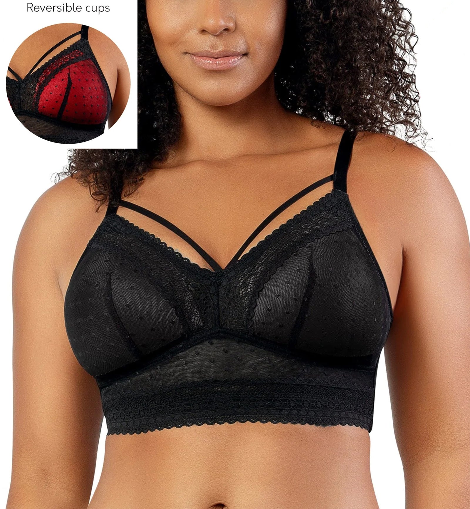 Parfait Mia Dot Wire-Free Padded Mesh Bralette (P6011),30D,Black - Black,30D
