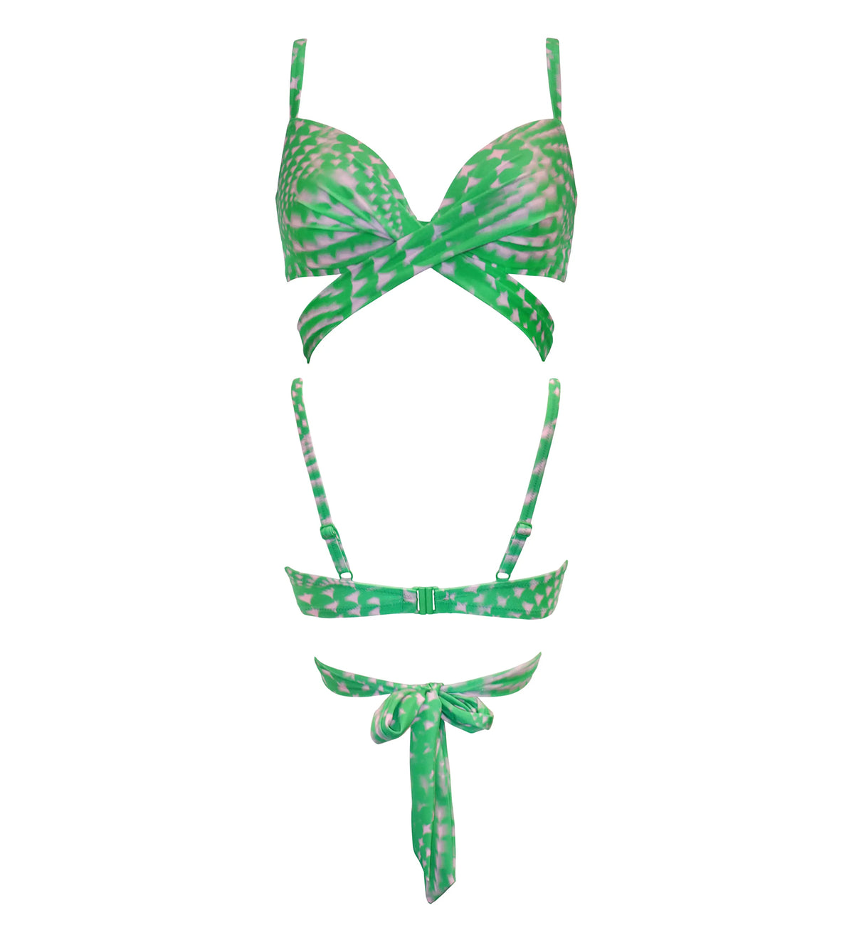 Pour Moi Portofino Light Padded Underwire Front Tie Swim Top (29701),32DD,Green/Pink - Green/Pink,32DD