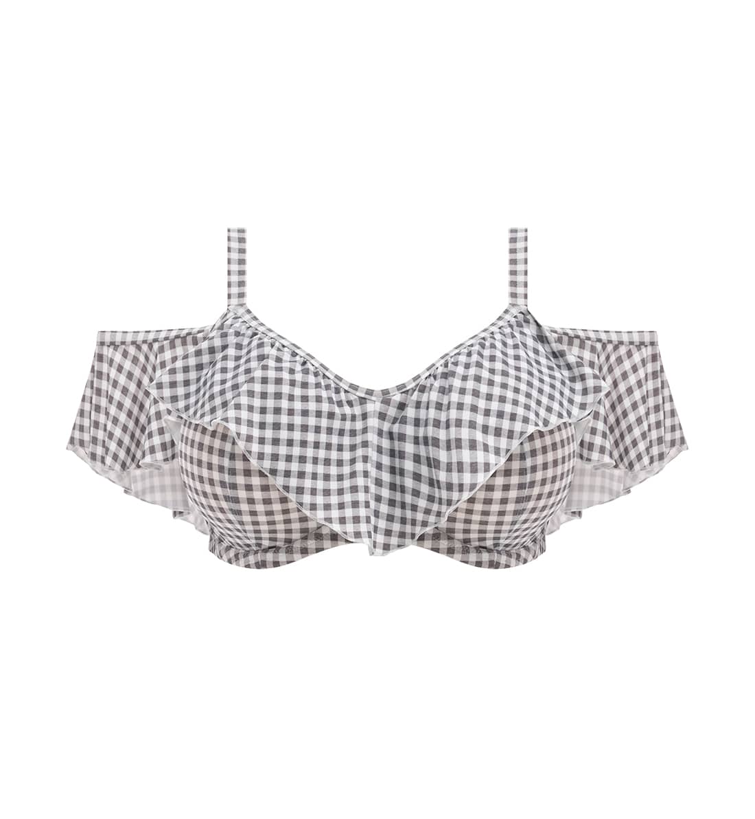 Elomi Checkmate Bardot Ruffle Underwire Bikini Top (ES800306),34G,Grey Marl - Grey Marl,34G