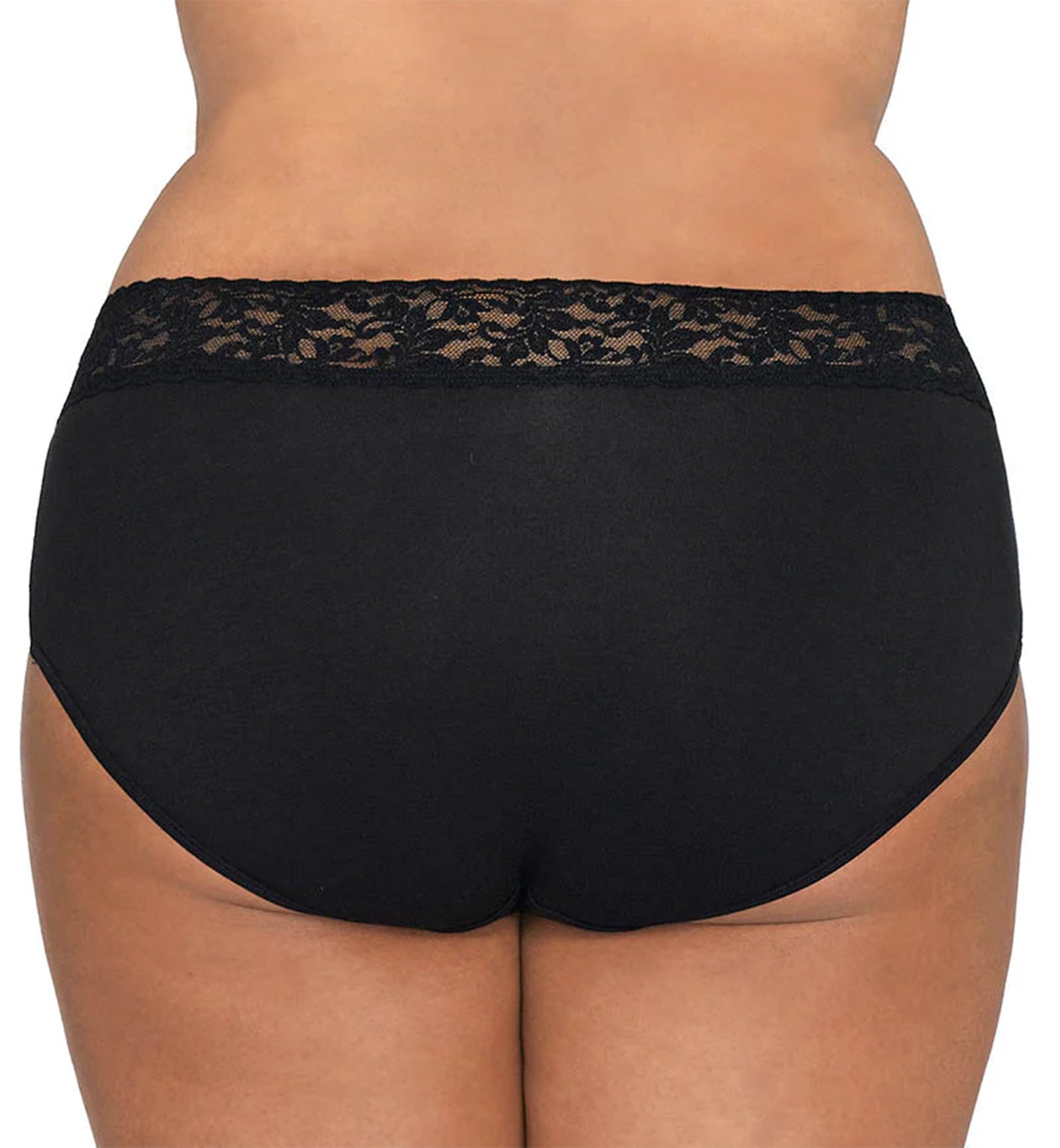 Hanky Panky Cotton French Brief with Lace Plus Size (892461X),1X,Black - Black,1X