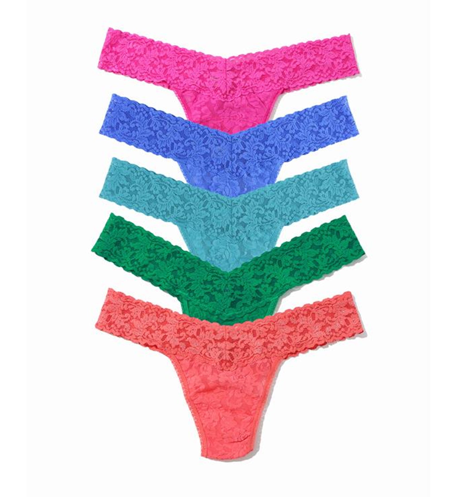Hanky Panky 5-PACK Signature Lace Low Rise Thong (49115PK),RSLG - Ruby/Sun Kissed Yellow/Lush Green/Turkish Tile Blue/Sea Blue,One Size