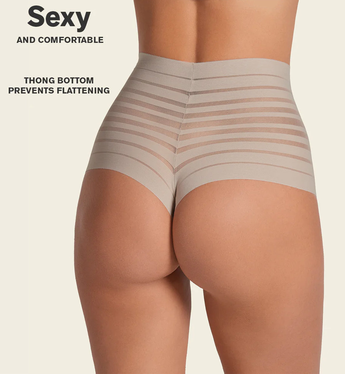 Leonisa Slimming Lace Stripe High-Waisted Thong Panty (012890),Small,Nude - Nude,Small