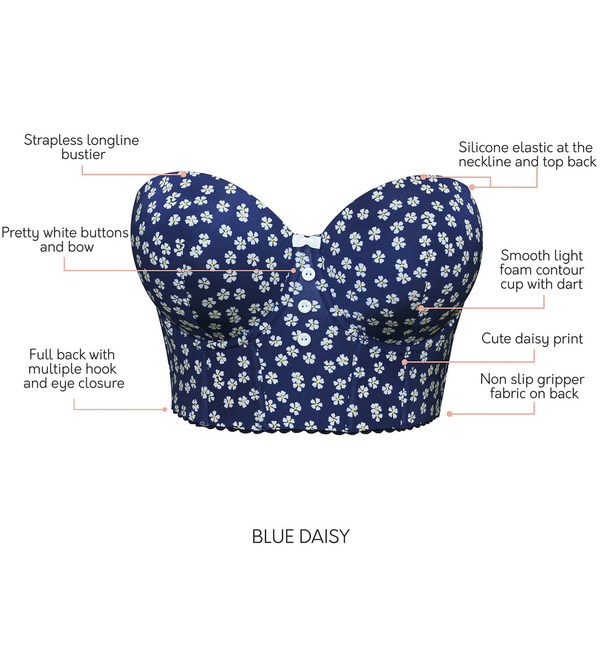 Parfait Dolly Molded Underwire Midi Bustier (P50119),S,Blue Daisy - Blue Daisy,Small