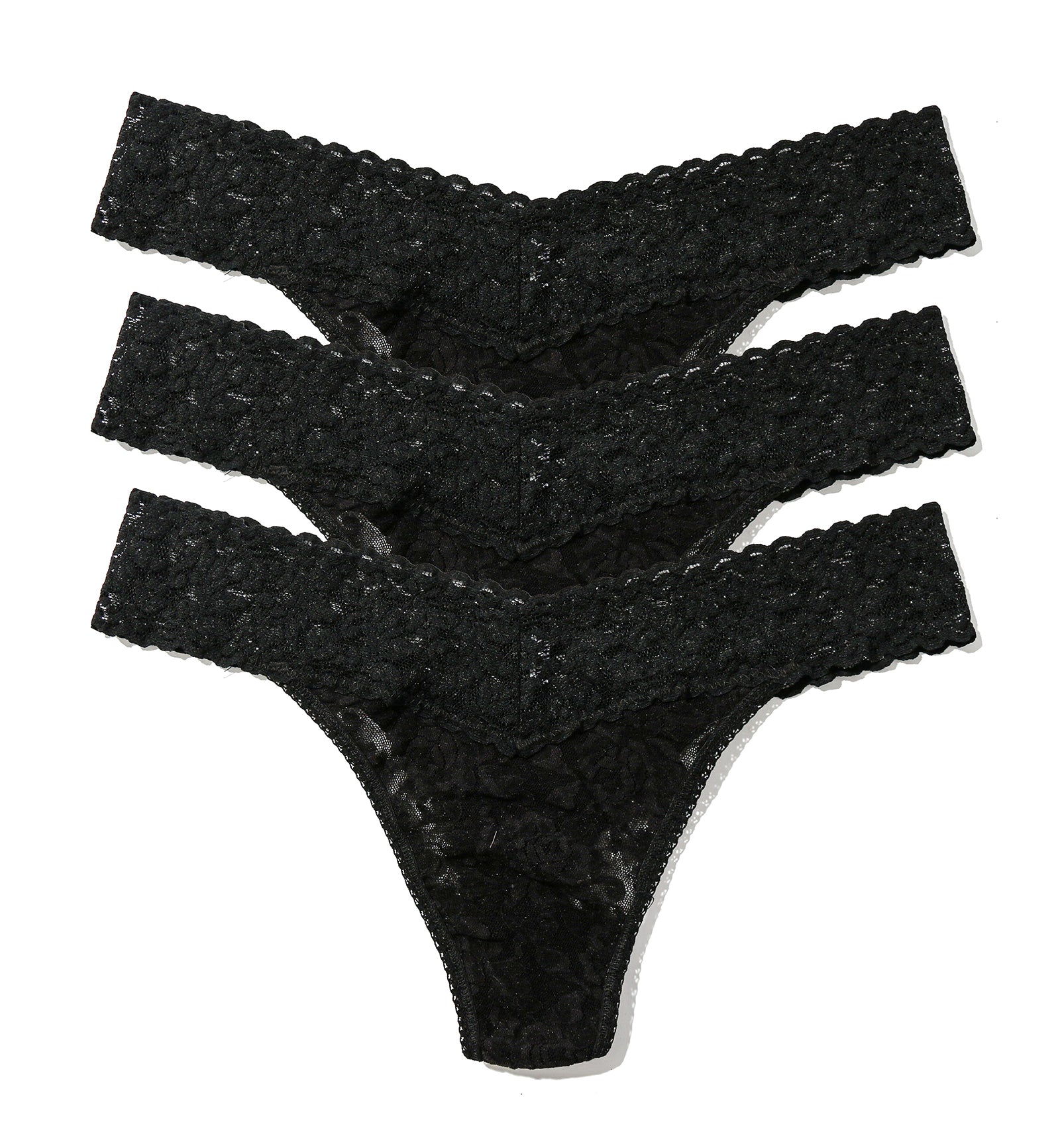 Hanky Panky 3-PACK Signature Lace Original Rise Thong (48113PK),All Black - All Black,One Size