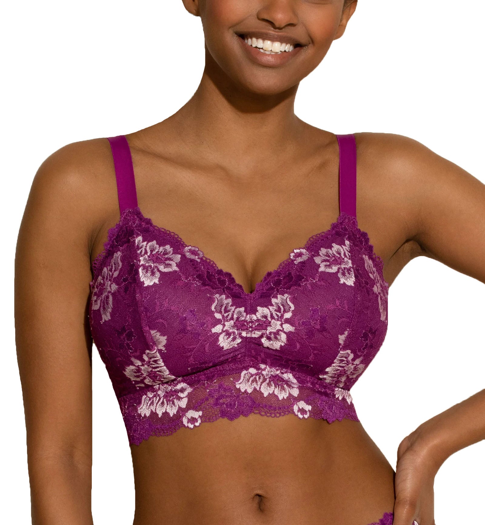Cosabella Savona Curvy Longline Bralette (SAVON1382),Small,Swiss Beet/White - Swiss Beet/White,Small