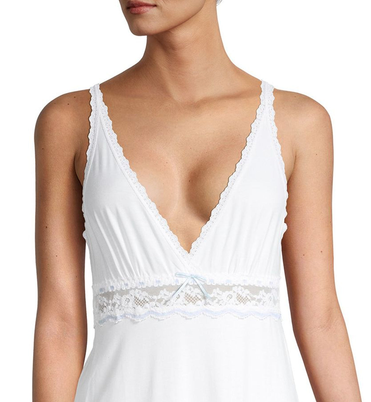 Hanky Panky Annabelle Cotton Maxi Slip Gown (83G571),Large,White/Baby Blue - White/Baby Blue,Large