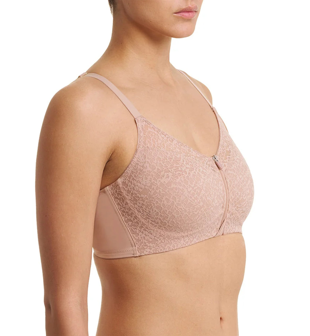 Natori Pretty Smooth Zip Front Pocketed Wireless Bra (760318),XS,Buff - Buff,XS