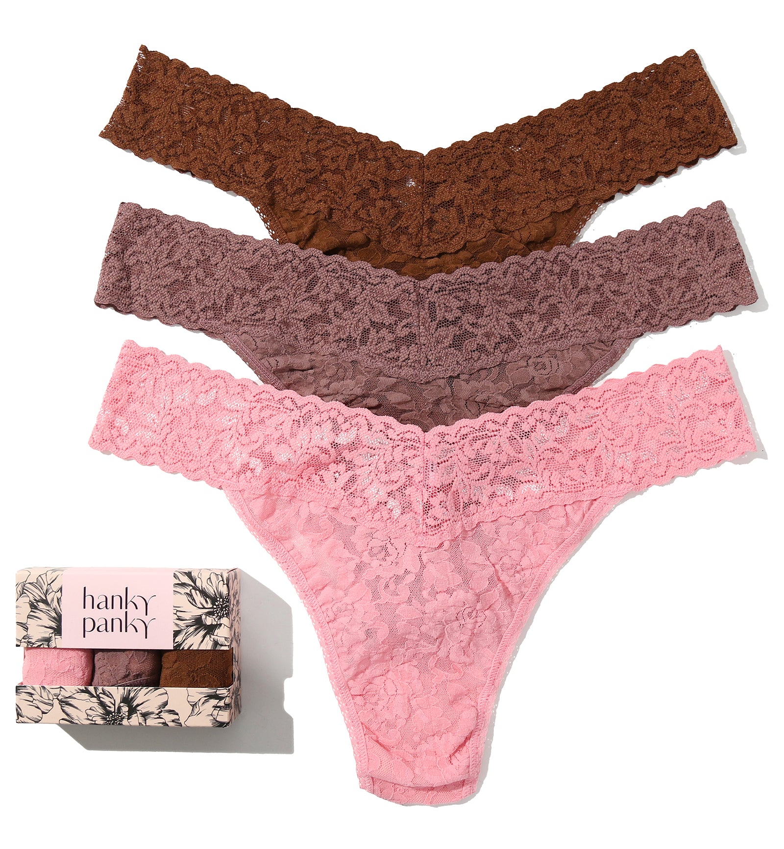 Hanky Panky 3-PACK Signature Lace Original Rise Thong (48113PK),Outline - Outline,One Size