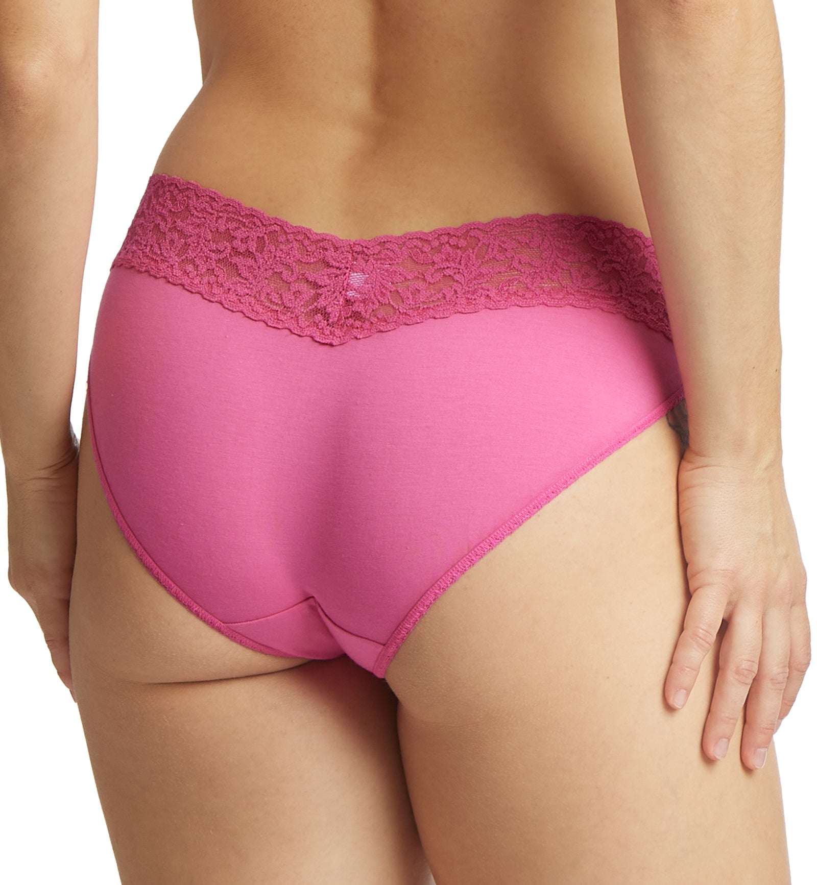 Hanky Panky Organic Cotton V-kini with Lace (892201),Large,Wild Pink - Wild Pink,Large