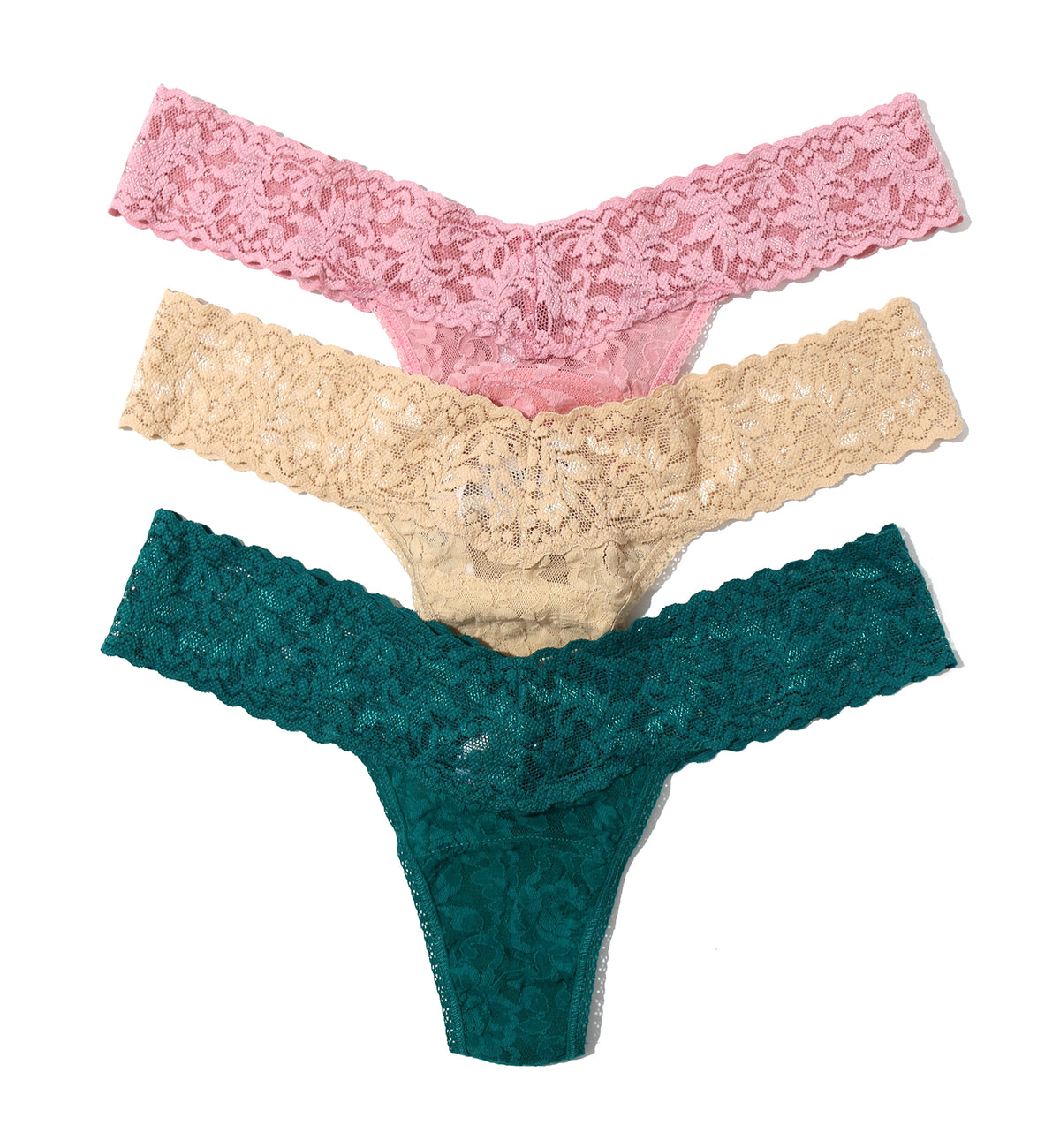 Hanky Panky 3-PACK Signature Lace Low Rise Thong (49113PK),Prowling - Meadow Rose/Sand/Moodstone,One Size