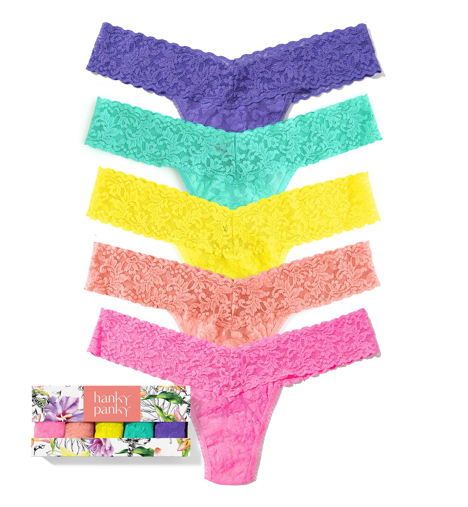 Hanky Panky 5-PACK Signature Lace Low Rise Thong (49115PK),Botany - Botany,One Size