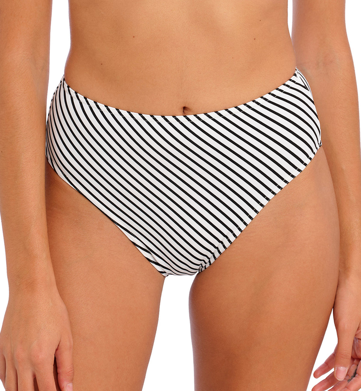 Freya Jewel Cove High Waist High Leg Swim Brief (7236),XS,Stripe Black - Stripe Black,XS