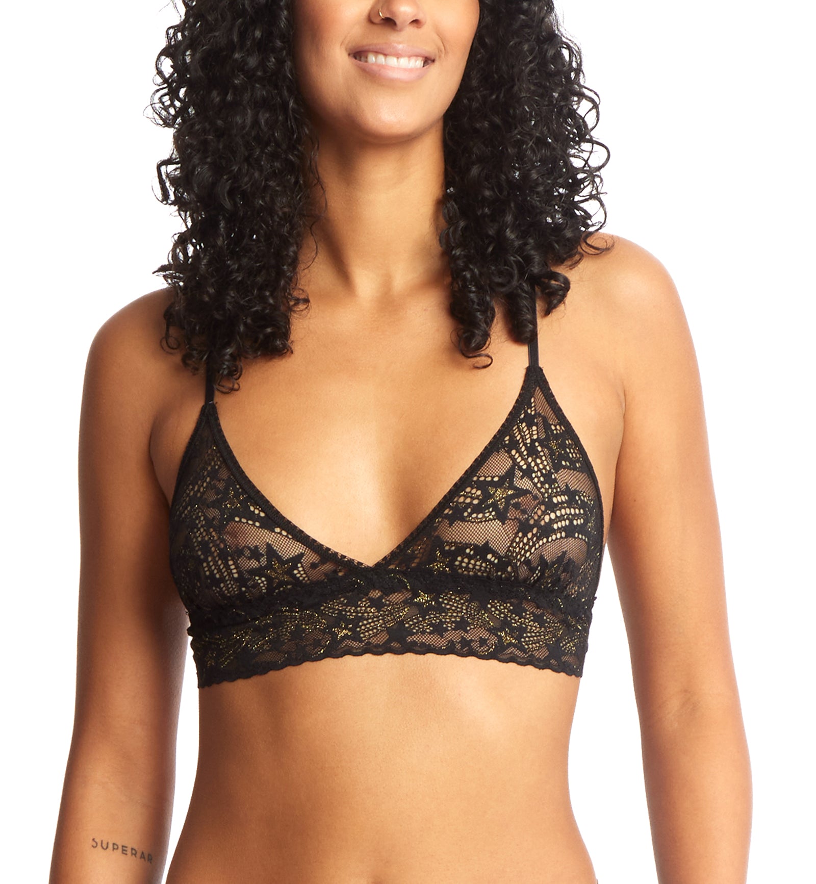 Hanky Panky Night Fever Triangle Bralette (157426),XS,Black/Gold - Black/Gold,XS