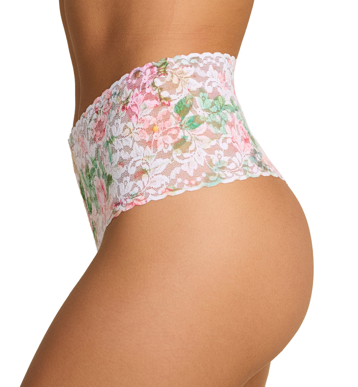 Hanky Panky Printed Retro Lace Thong (PR9K1926),Rococo Rose - Rococo Rose,One Size
