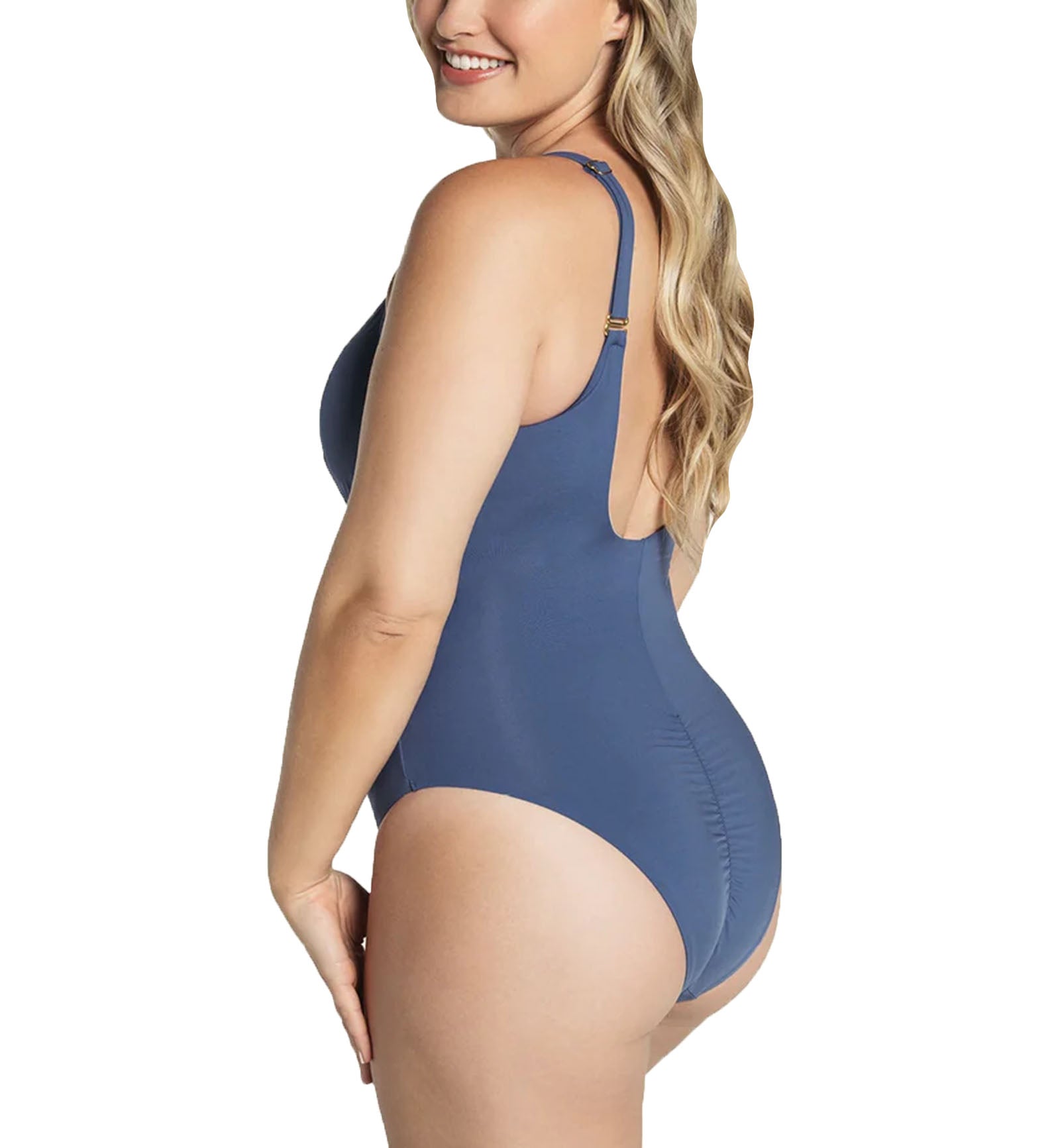 Leonisa Plunge One Piece Slimming Swimsuit (19A129M),Small,Blue - Blue,Small