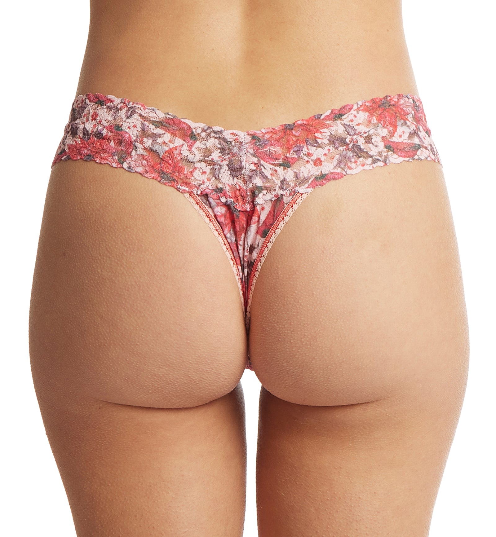 Hanky Panky Signature Lace Printed Low Rise Thong (PR4911P),Poinsettia - Poinsettia,One Size