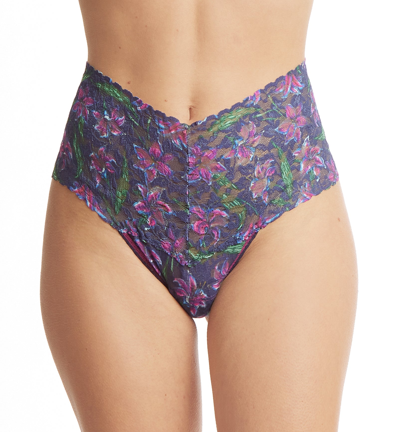 Hanky Panky High-Waist Retro Lace Printed Thong (PR9K1926),Twilight Blooms - Twilight Blooms,One Size
