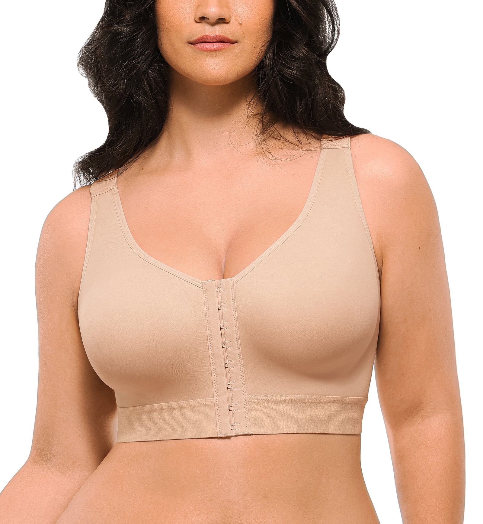 SHAPELLX Bare Essentials AirSlim Unlined Wireless Back Support Bra (WSHb53004),Small,Beige - Beige,Small