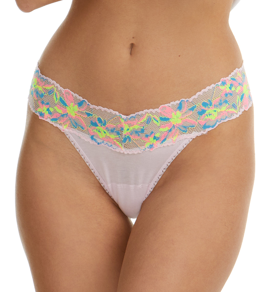 Hanky Panky Neon Lights Cotton-Spandex Low Rise Thong (891592),Pink Multi - Pink Multi,One Size