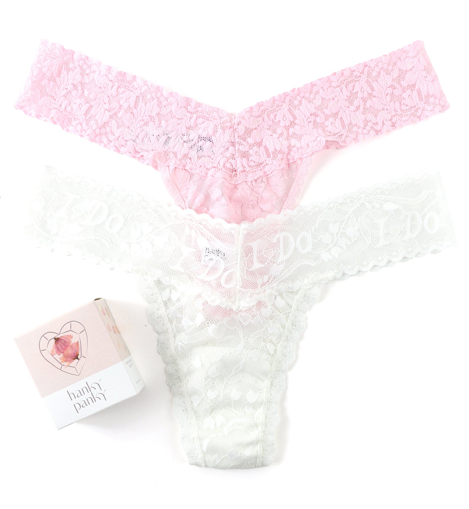 Hanky Panky Bridal I DO Shimmer & Signature Lace Low Rise Thong 2-PACK (49SHIM2PK),Light Ivory/Bliss Pink - Light Ivory/Bliss Pink,One Size